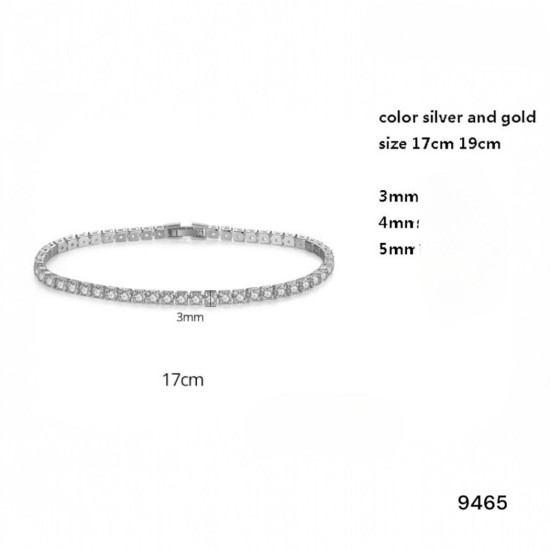 צמיד עדין משובץ זירקונים – דגם 9465 | בעובי לבחירה | צבע זהב / כסף