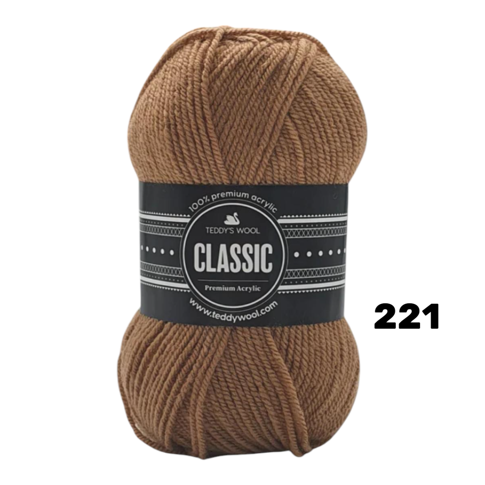 חוט סריגה Teddy's Wool CLASSIC – צבע 221 חום טאופ/בז' חום – 100% אקריליק פרימיום – 100 גרם / 220 מטר