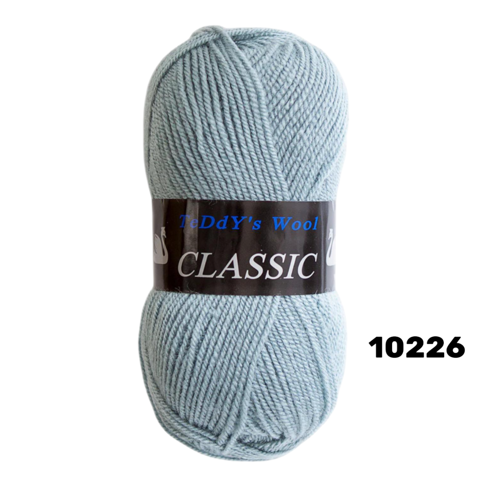 חוט סריגה Teddy's Wool CLASSIC צבע 10226 – ירוק אקליפטוס בהיר / אפור‑ירקרק – 100% אקרילן פרימיום – 100 גרם / 220 מטר