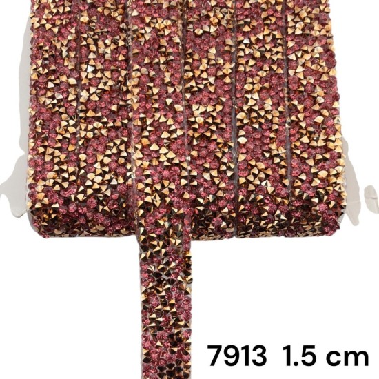 סרט אבנים ורוד‑נחושת פירמידלי עם דבק 1.5 ס״מ 7913