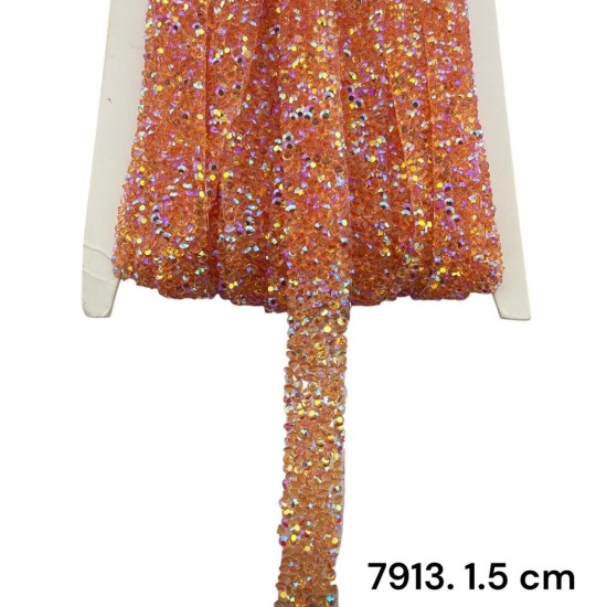 סרט אבנים מיקרו-קריסטל כתום הולוגרפי עם דבק 1.5 ס״מ 7913