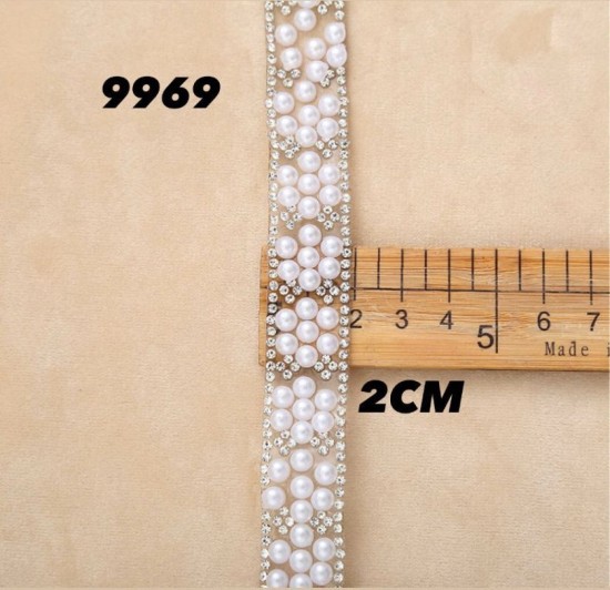 סרט פנינים ואבני קריסטל רוחב 2 ס״מ