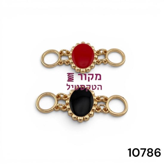 אבזם מרכזי אובאלי זהב עם אבן אדומה/שחורה לבגדי ים ושמלות ערב