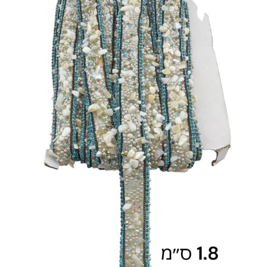 סרט פנינים ואבני צדף עם שדרת טורקיז 1.8 ס״מ