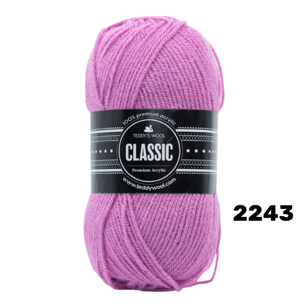 חוט סריגה Teddy's Wool CLASSIC צבע 5090 – סגול בהיר / לילך – 100% אקרילן פרימיום – 100 גרם / 240 מטר