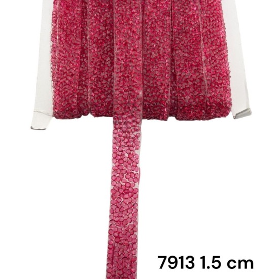 סרט אבנים מיקרו-קריסטל ורוד פוקסיה גמיש 1.5 ס״מ 7913