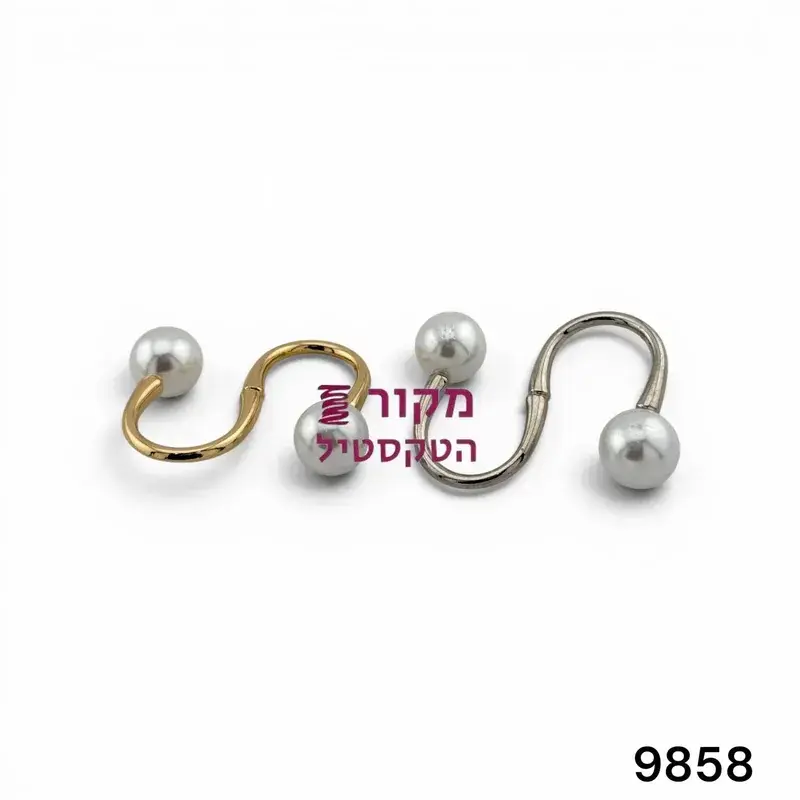 אבזם S פנינים דקורטיבי לבגדי ים ושמלות – זהב וכסף