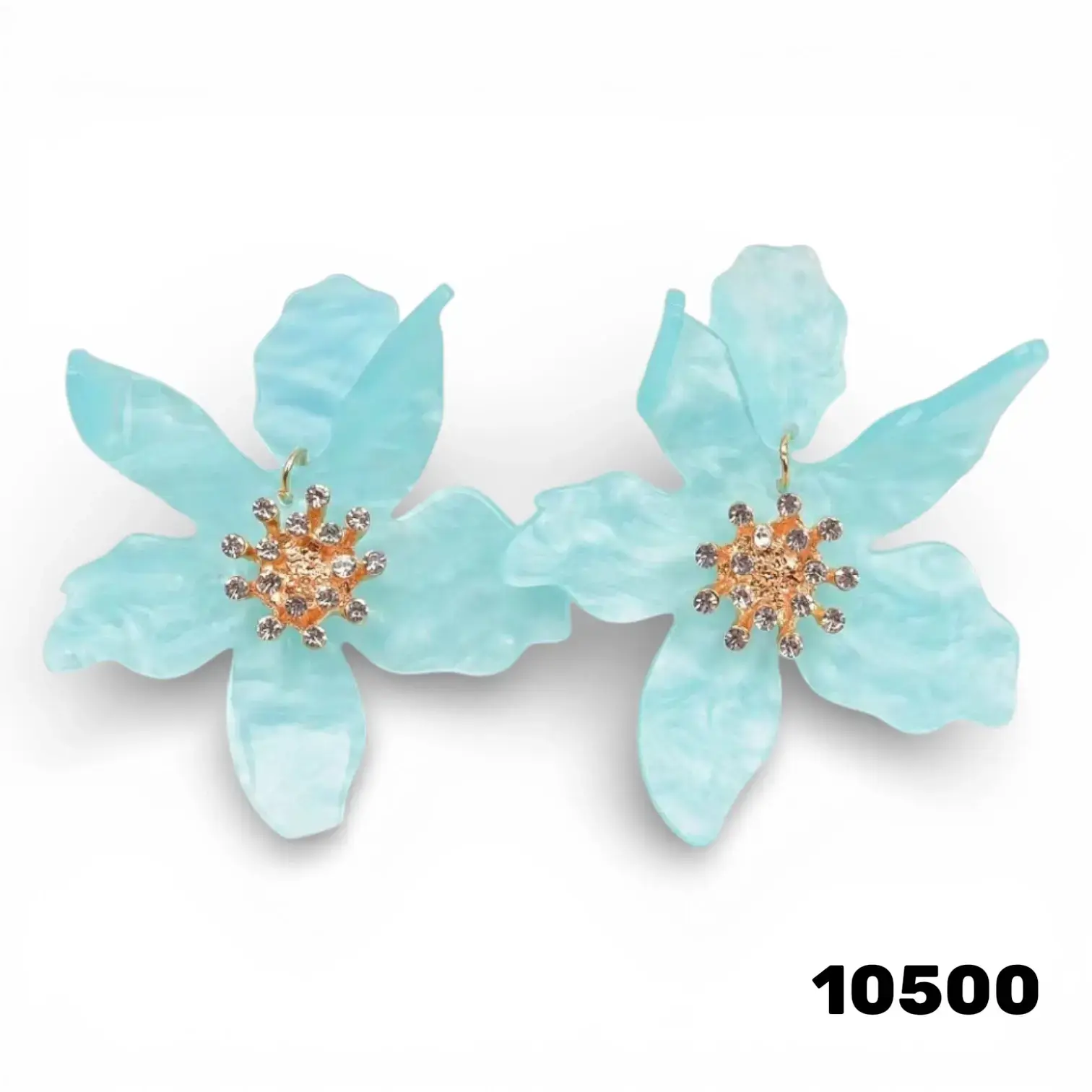 קישוט פרח תכלת אקרילי עם מרכז קריסטלים – אלמנט דקורטיבי לתפירה, שיער ותכשיטים | 