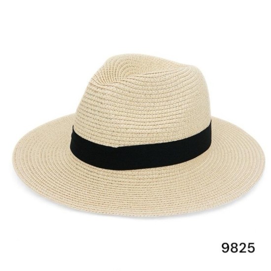 כובע פנמה קלאסי לנשים בצבע שמנת עם סרט שחור – דגם 9825