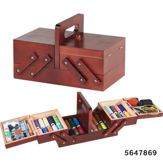 קופסת עץ לתפירה עם פתיחה מדורגת