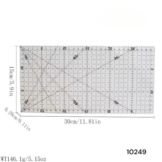 סרגל חיתוך אקרילי מקצועי 15x30 ס”מ שקוף עם סימוני זווית | מק”ט 10249