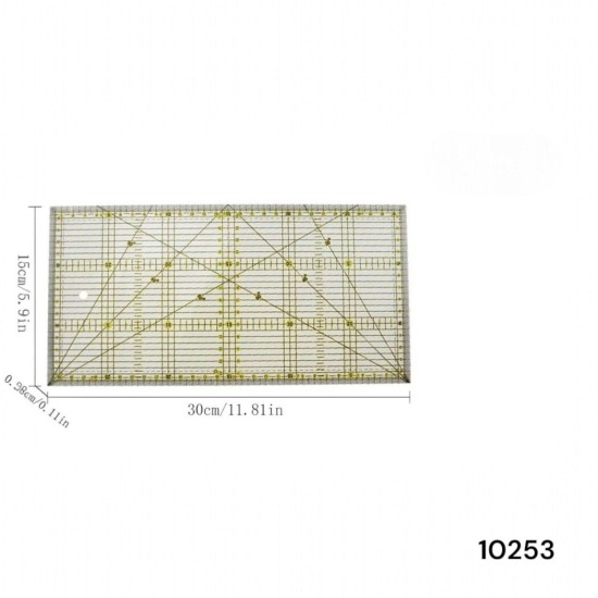 סרגל חיתוך מקצועי שקוף 15x30 ס”מ לתפירה, גזירה ויצירה | מק”ט 10253