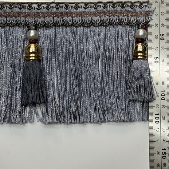 סרט פרנזים כסוף עם חרוזים ותליונים – 10 ס״מ דגם 9240