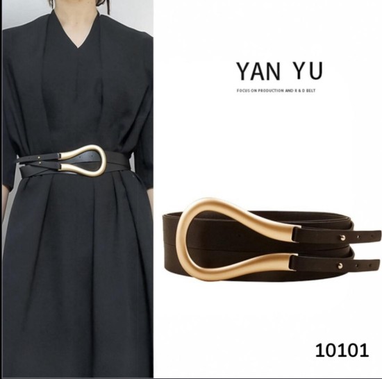 חגורת נשים עם אבזם מתכתי מעוצב בצבע זהב