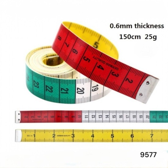 סרט מדידה רך מקצועי 150 ס”מ בעובי 0.6 מ”מ – צבעוני דו-צדדי