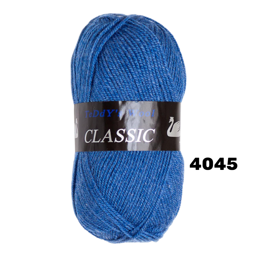 חוט סריגה Teddy's Wool CLASSIC צבע 4045 – כחול ג׳ינס מרל – 100% אקרילן פרימיום – 100 גרם / 220 מטר