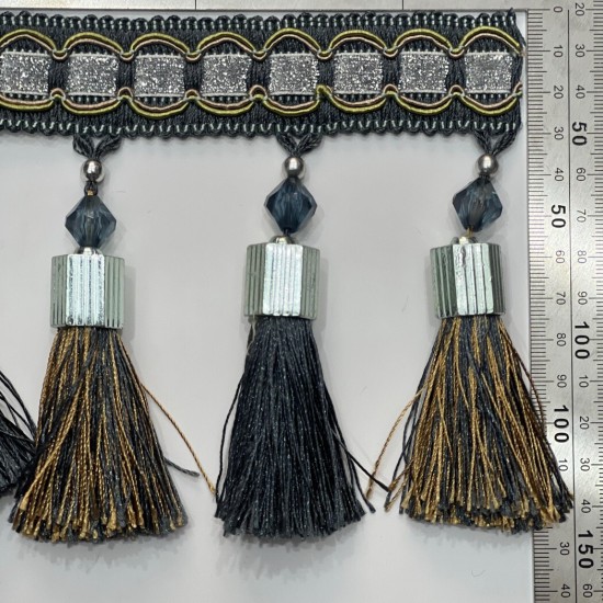 פס קישוט עם גדילים כחול נייבי וזהוב – עם חרוזים ונצנצים דגם 9242