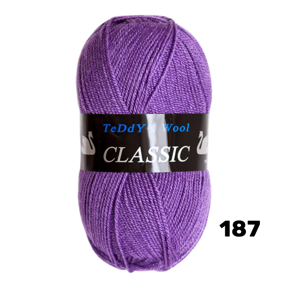 חוט סריגה Teddy's Wool CLASSIC צבע 187 סגול כהה – 100% אקרילן פרימיום
