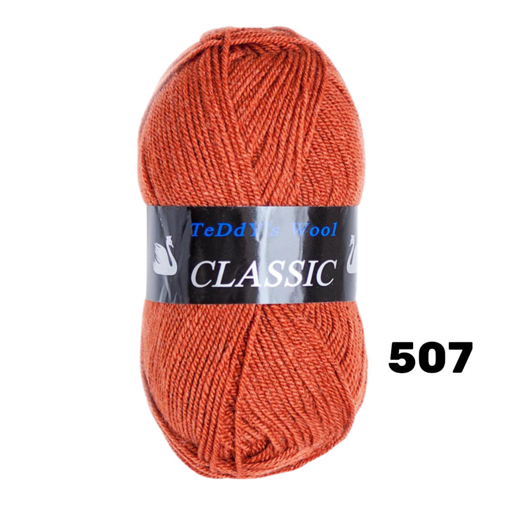 חוט סריגה Teddy's Wool CLASSIC צבע 507 – כתום חלודה / טרקוטה – 100% אקרילן פרימיום – 100 גרם / 220 מטר