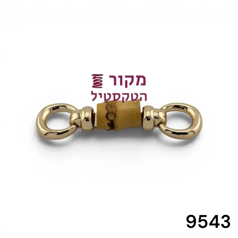 אבזם מחבר דקורטיבי לבגד ים ולשמלה – שתי טבעות מתכת זהב ובמבוק טבעי מרכזי