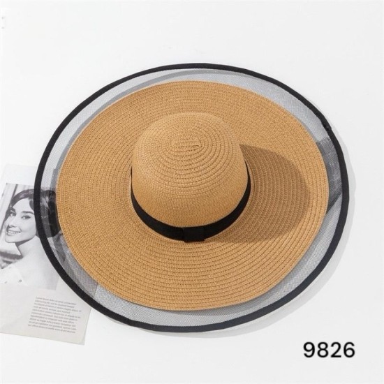 כובע קש רחב שוליים עם רשת הגנה – דגם 9826