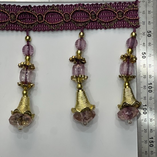 פרנז חרוזים סגול-זהב בעיצוב פרחוני – 12 ס״מ דגם7004