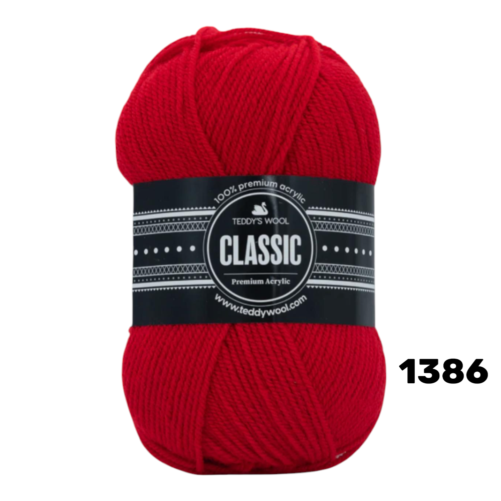 חוט סריגה Teddy's Wool CLASSIC צבע 1386 אדום – 100% אקרילן פרימיום