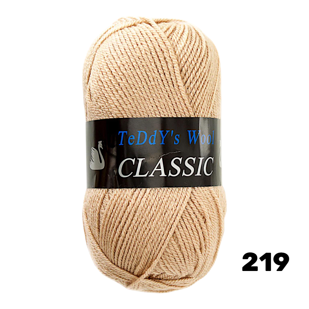 חוט סריגה Teddy's Wool CLASSIC צבע 219 – בז' / שמנת בהירה – 100% אקרילן פרימיום – 100 גרם / 240 מטר