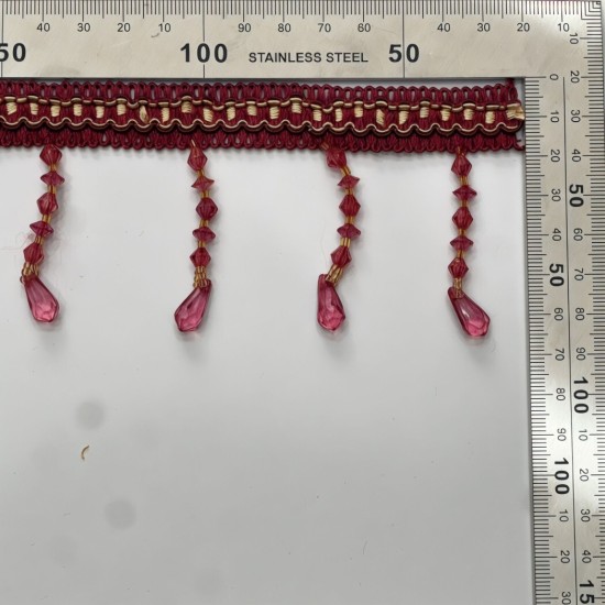 פרנז חרוזים אדום עם טיפות קריסטל – 7 ס״מ דגם 3482