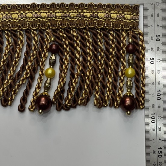 פרנז חרוזים מוזהב-חום בעיצוב מלכותי – 10 ס״מ דגם7003