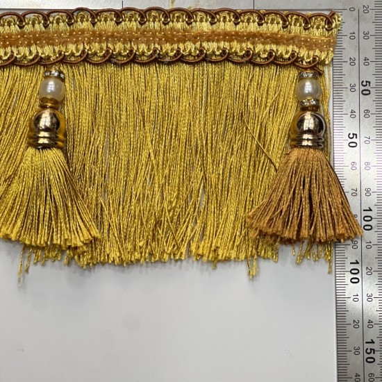 פס קישוט עם גדילים זהב 10 ס״מ עם חרוזי פנינה וזהב דגם 9240