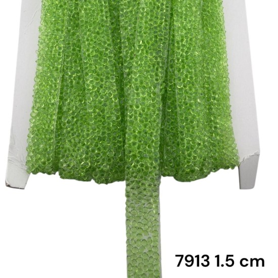 סרט אבנים מיקרו-קריסטל ירוק לים עם דבק 1.5 ס״מ 7913