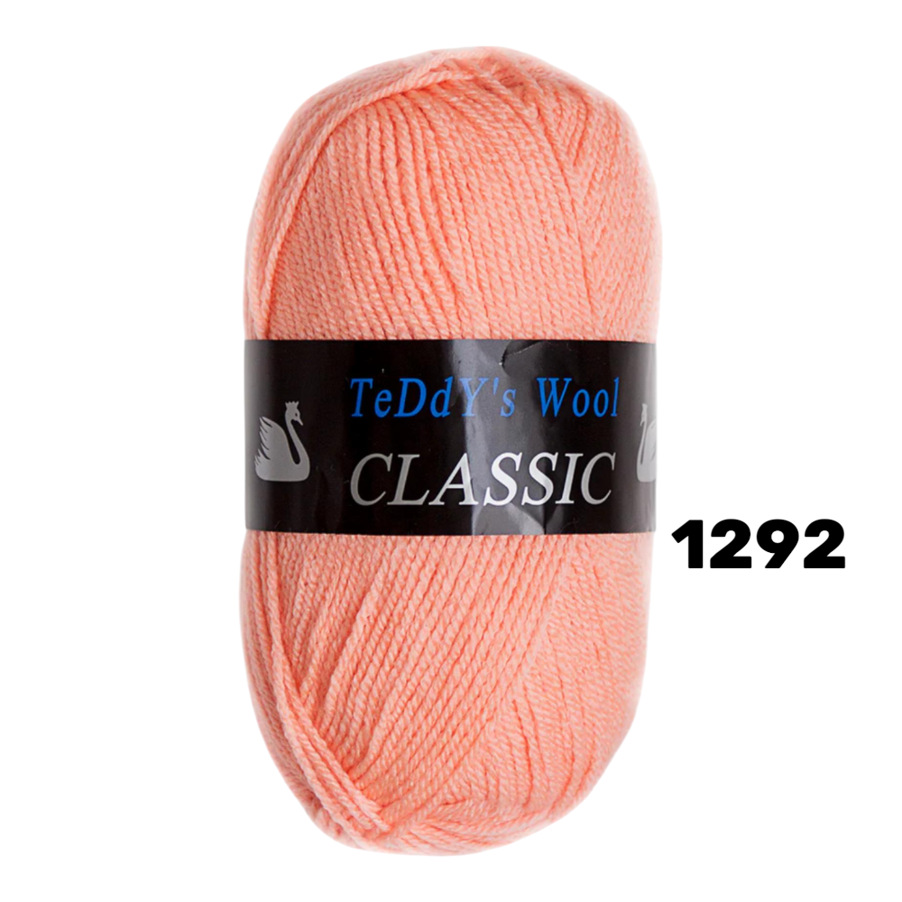 חוט סריגה Teddy's Wool CLASSIC צבע 1292 – אפרסק בהיר – 100% אקרילן פרימיום – 100 גרם / 240 מטר