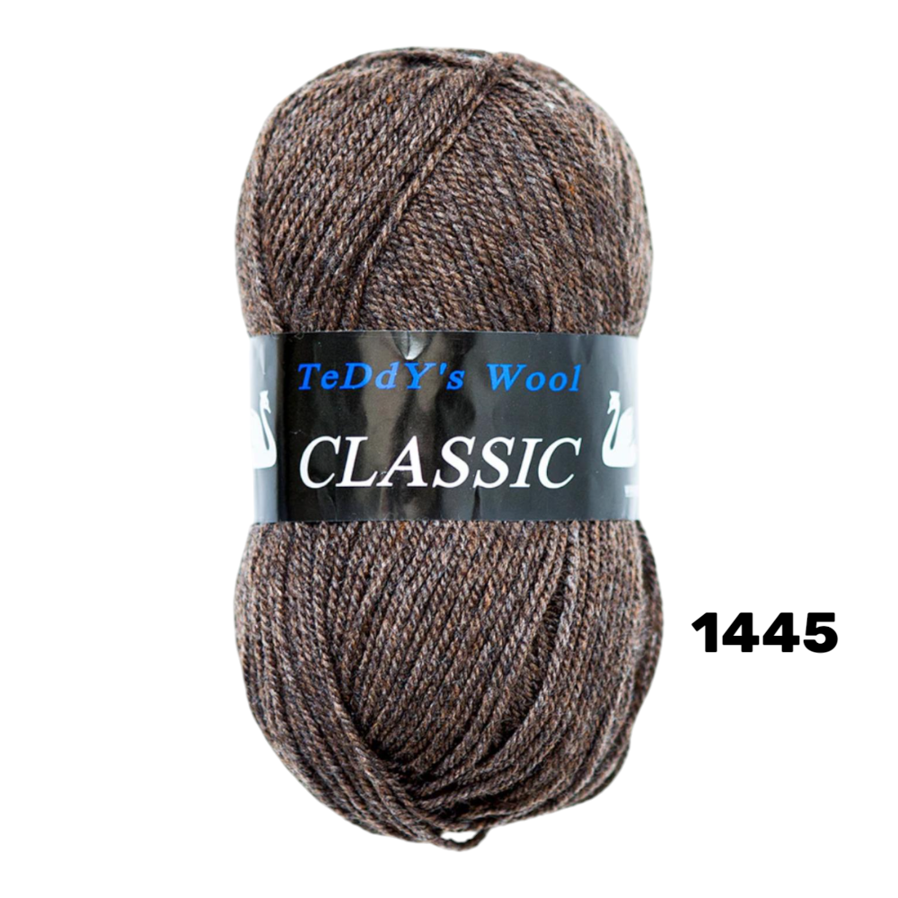חוט סריגה Teddy's Wool CLASSIC צבע 1445 – חום מרל / חום בטון – 100% אקרילן פרימיום – 100 גרם / 220 מטר