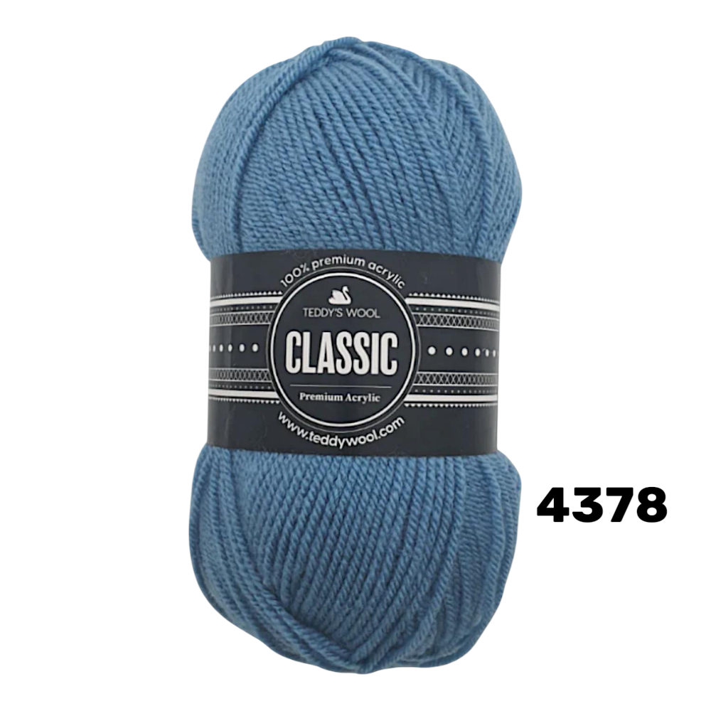 חוט סריגה Teddy's Wool CLASSIC צבע 4378 – כחול ג׳ינס – 100% אקרילן פרימיום – 100 גרם / 220 מטר