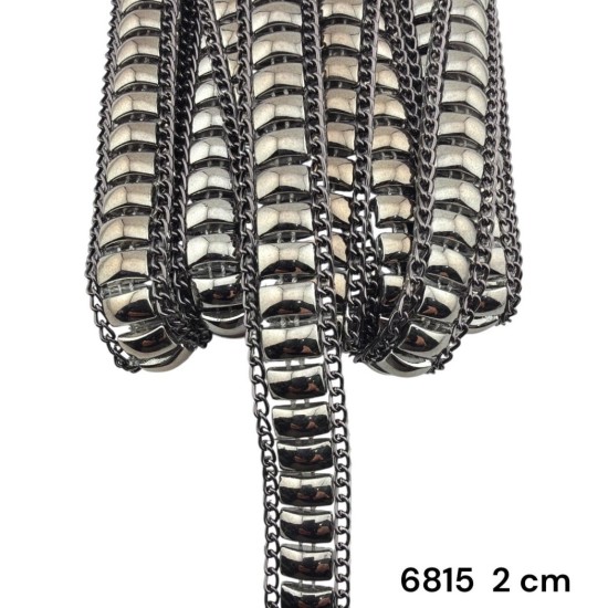 סרט חוליות מטאלי עם שרשרת שחורה 2 ס״מ 6815