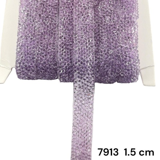 סרט אבנים מיקרו-קריסטל לילך שקוף עם דבק 1.5 ס״מ 7913