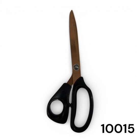 מספריים מקצועיים לתפירה דגם 10015 – ציפוי טיטניום זהב/ברונזה – נירוסטה – ידיות שחורות ארגונומיות – למספרת בדים ועור