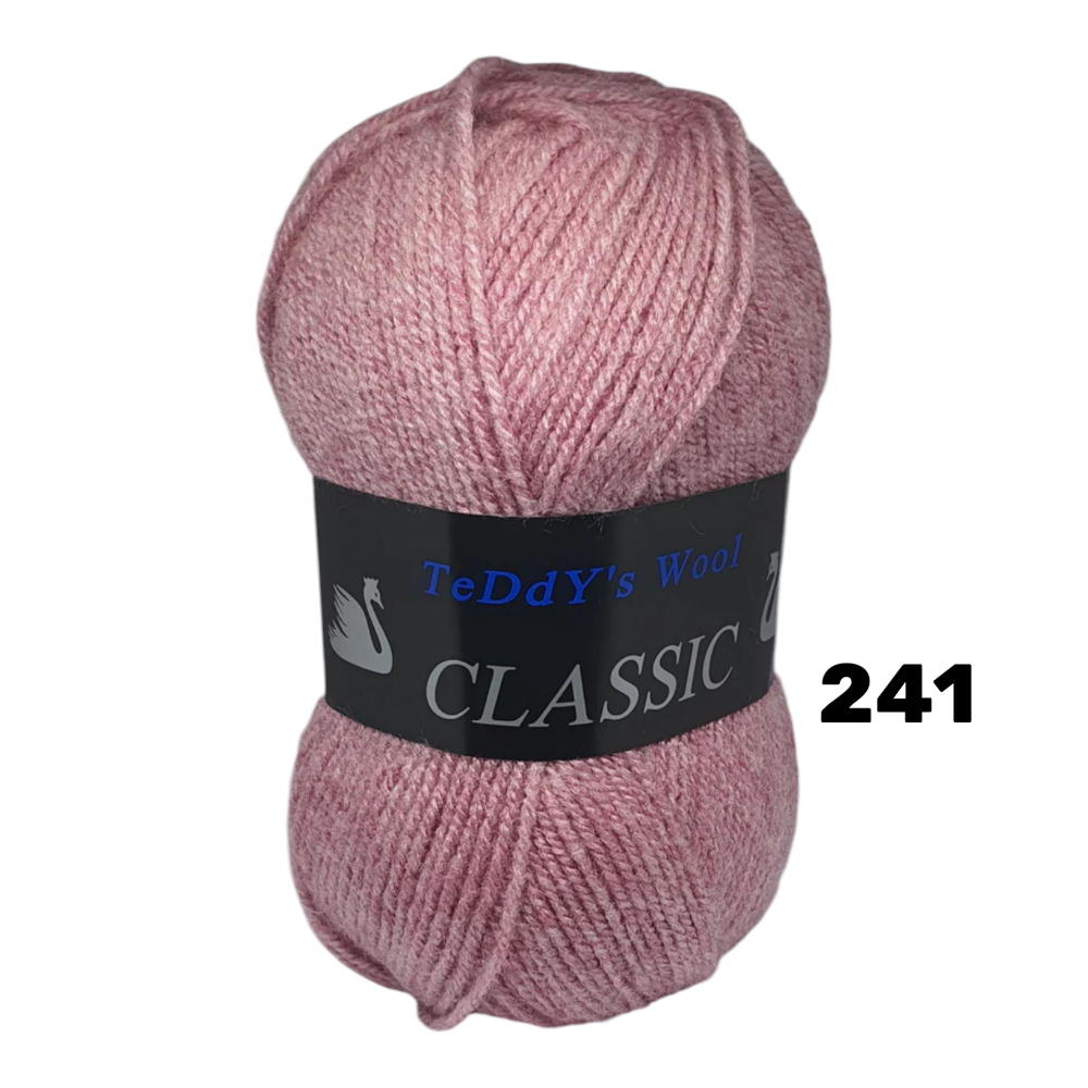 חוט סריגה Teddy's Wool CLASSIC צבע 241 – ורוד בהיר מרל – 100% אקרילן פרימיום – 100 גרם / 240 מטר