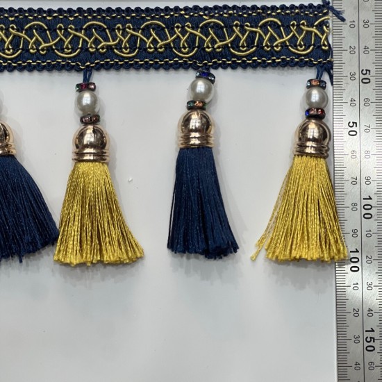 פרנז כחול-זהב עם חרוזים פנינתיים – 10 ס״מ דגפ9247