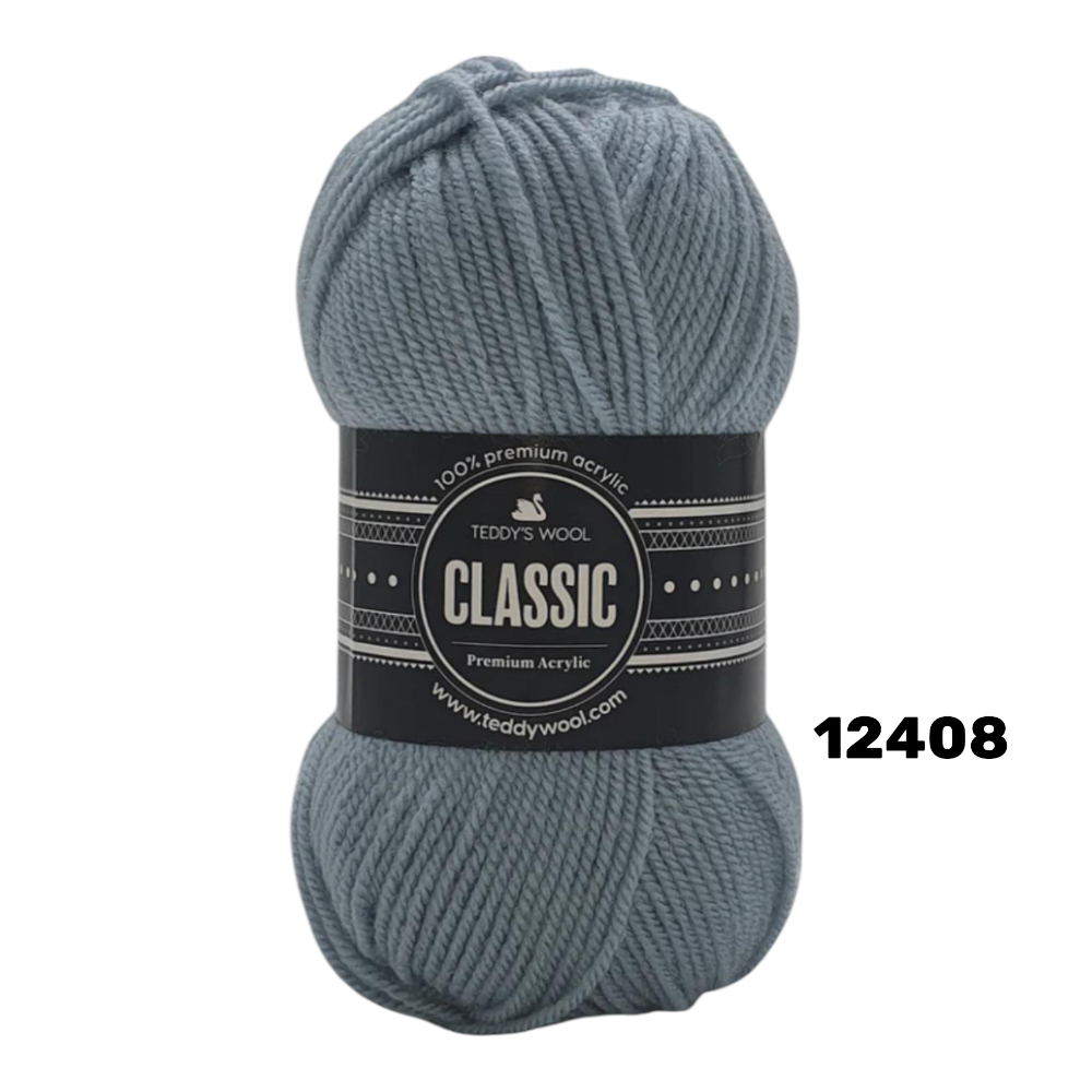 חוט סריגה Teddy's Wool CLASSIC – צבע 12408 כחול-אפור/סלייט – 100% אקריליק פרימיום – 100 גרם / 220 מטר