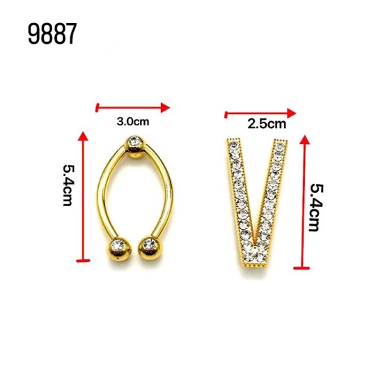 אבזם מתכת יוקרתי בעיצוב V עם שיבוצי קריסטלים 