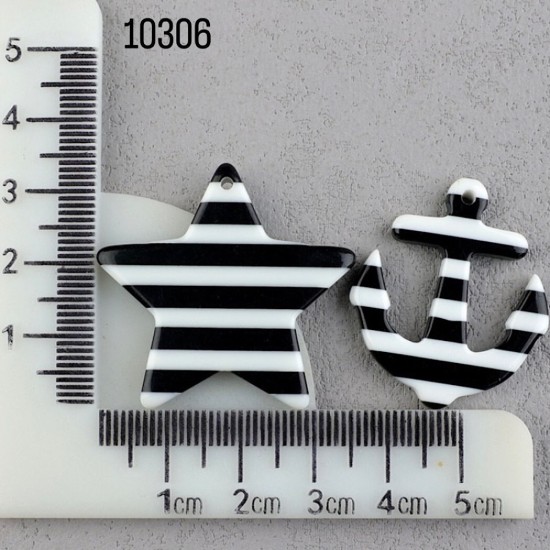 תליון דקורטיבי פסים שחור-לבן – כוכב/עוגן 