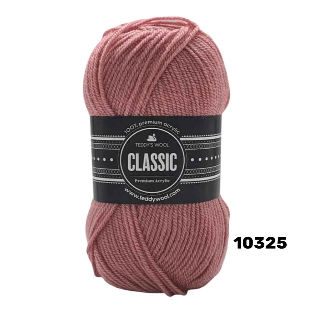 חוט סריגה Teddy's Wool CLASSIC – צבע 10325 ורוד עתיק/ורוד-מאובק עמוק – 100% אקריליק פרימיום – 100 גרם / 220 מטר