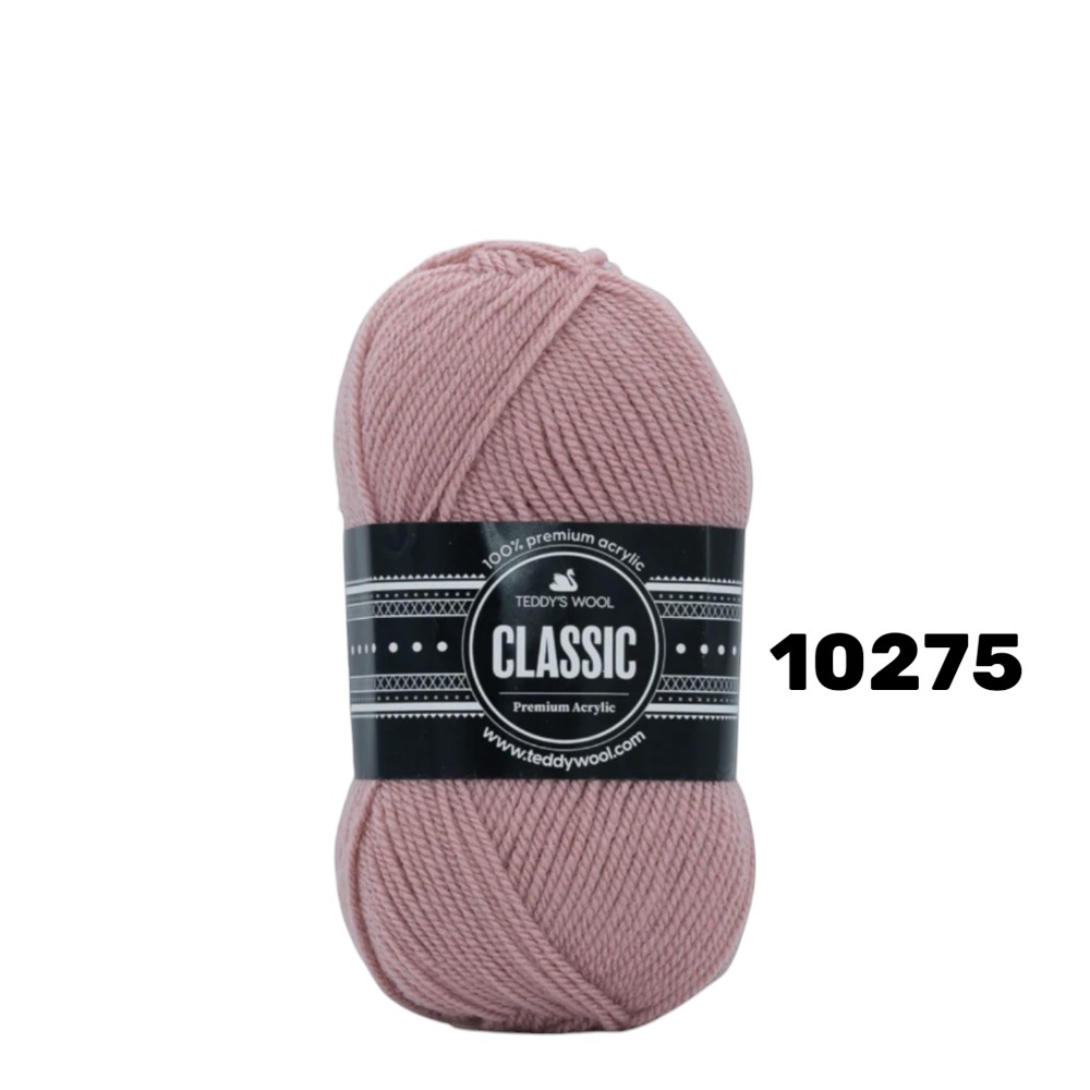 חוט סריגה Teddy's Wool CLASSIC צבע 10275 – ורוד עתיק בהיר/ורוד מעושן – 100% אקרילן פרימיום