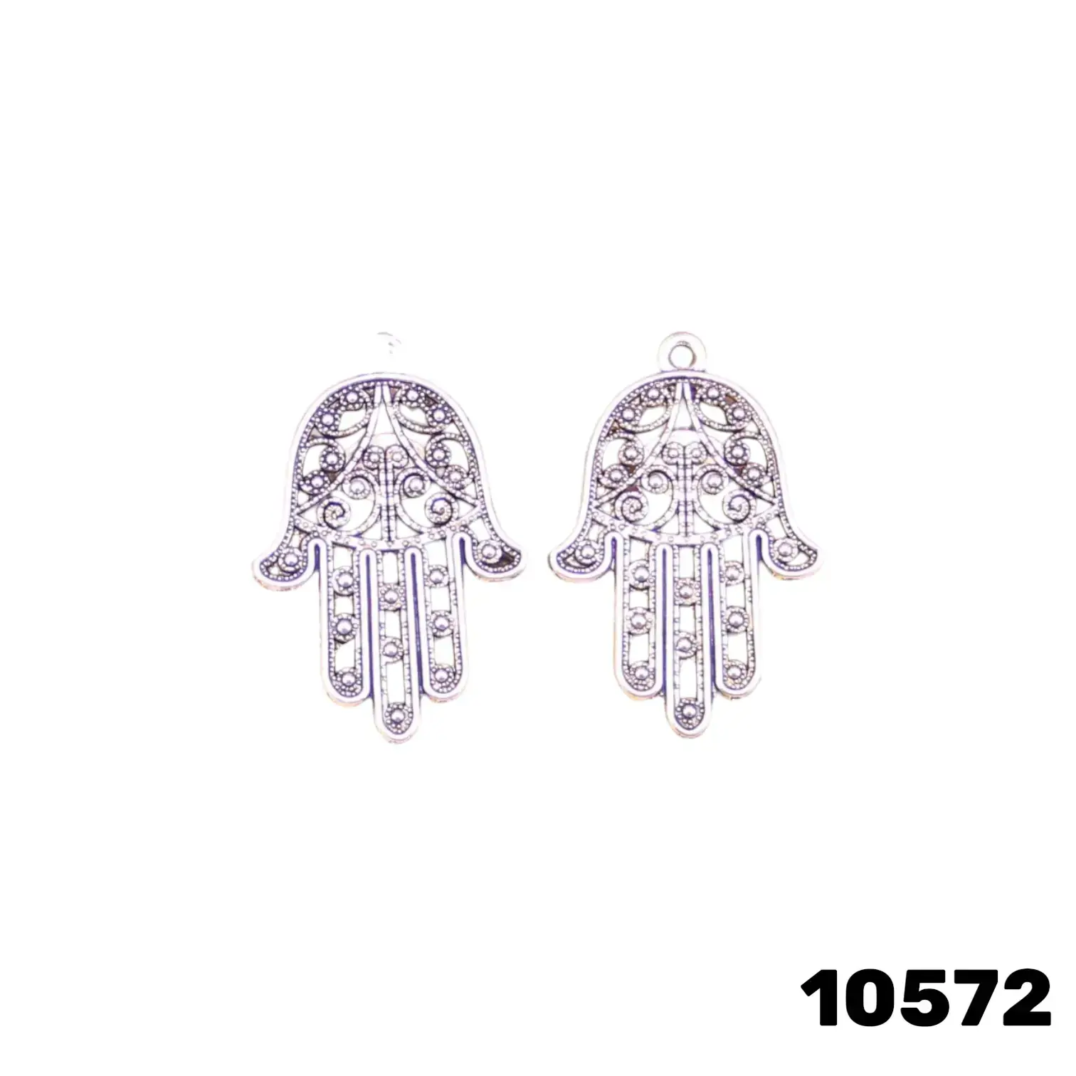 תליון חמסה כסופה מחוררת – זוג תליונים לעיצוב תכשיטים ואביזרים 