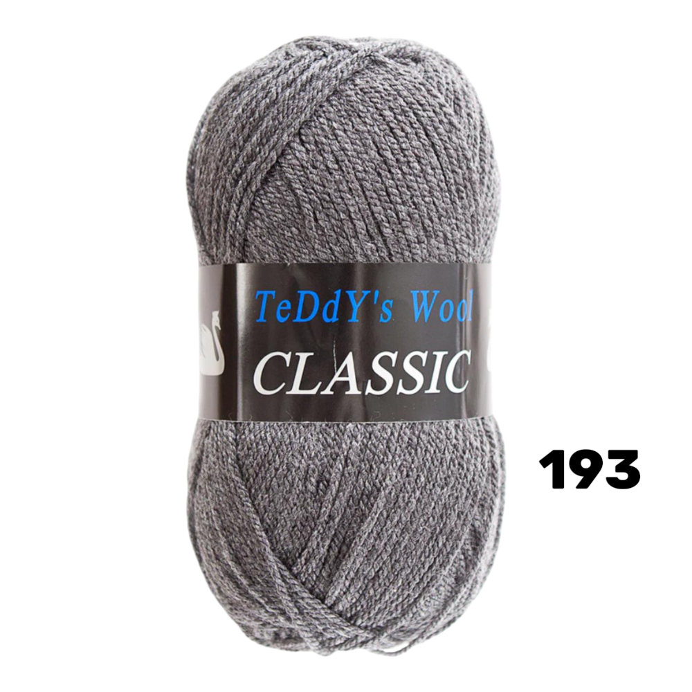 חוט סריגה Teddy's Wool CLASSIC צבע 193 אפור בינוני – 100% אקרילן פרימיום