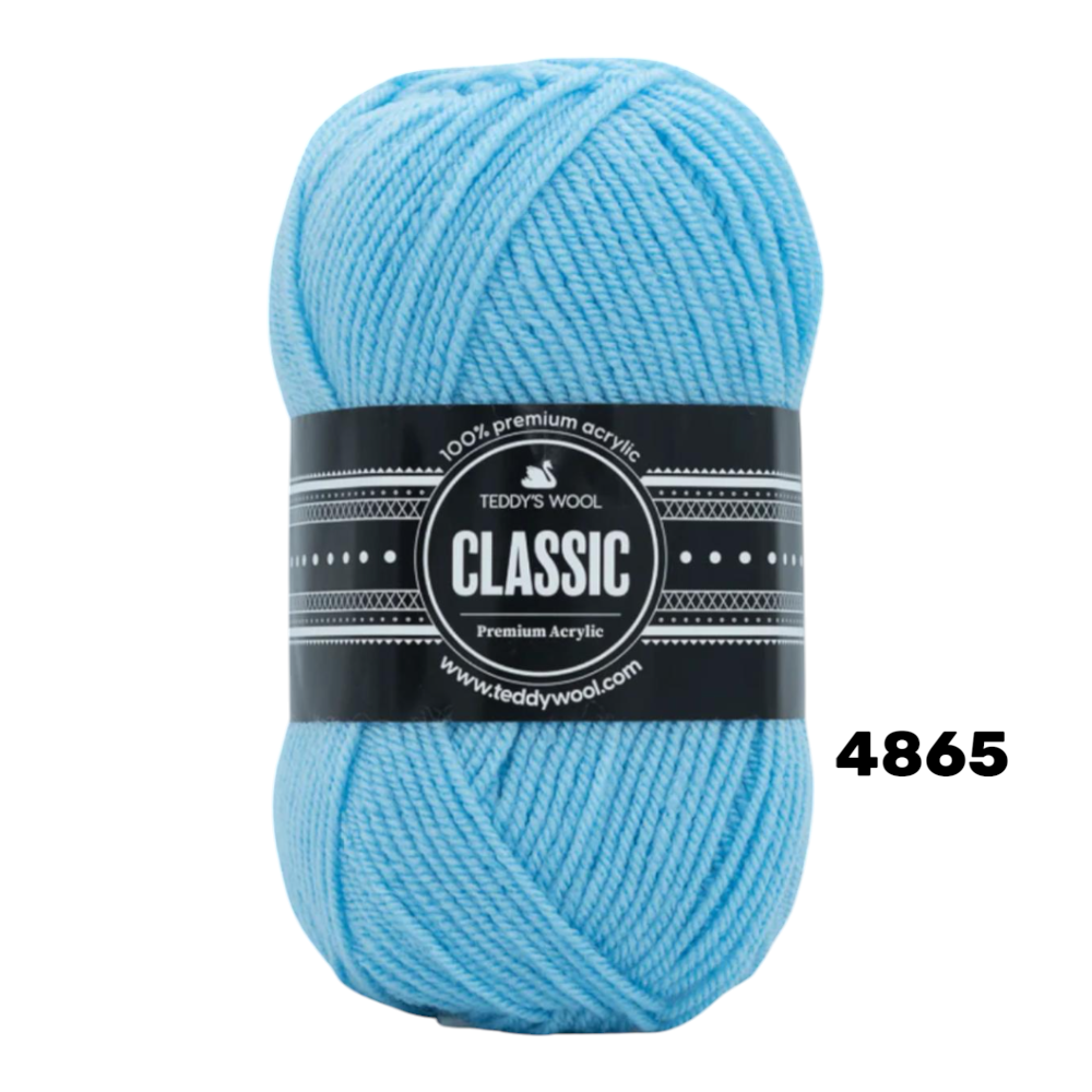 חוט סריגה Teddy's Wool CLASSIC צבע 4865 – תכלת / כחול תינוק – 100% אקרילן פרימיום – 100 גרם / 240 מטר