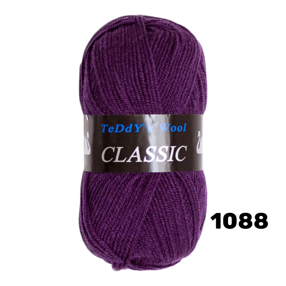 חוט סריגה Teddy's Wool CLASSIC צבע 1088 סגול אפרוד – 100% אקרילן פרימיום