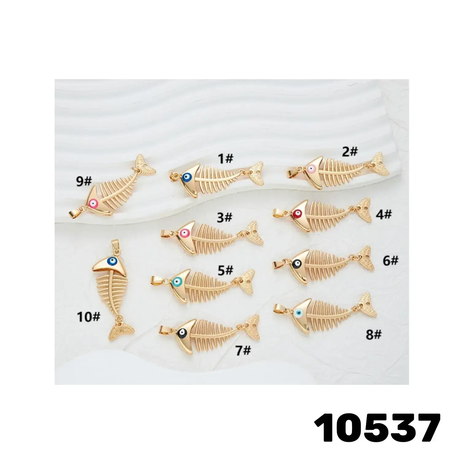 תליון דג עצמות זהב עם עין צבעונית – מבחר צבעים 